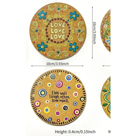 Love Flowers Coaster Set Of 4 Live Well Laugh Often Love Much Boho Style NIP - Picture 3 of 3